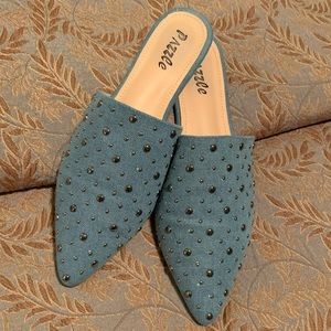 😎Silver Studded Denim Mules. Size 10. Almost New.